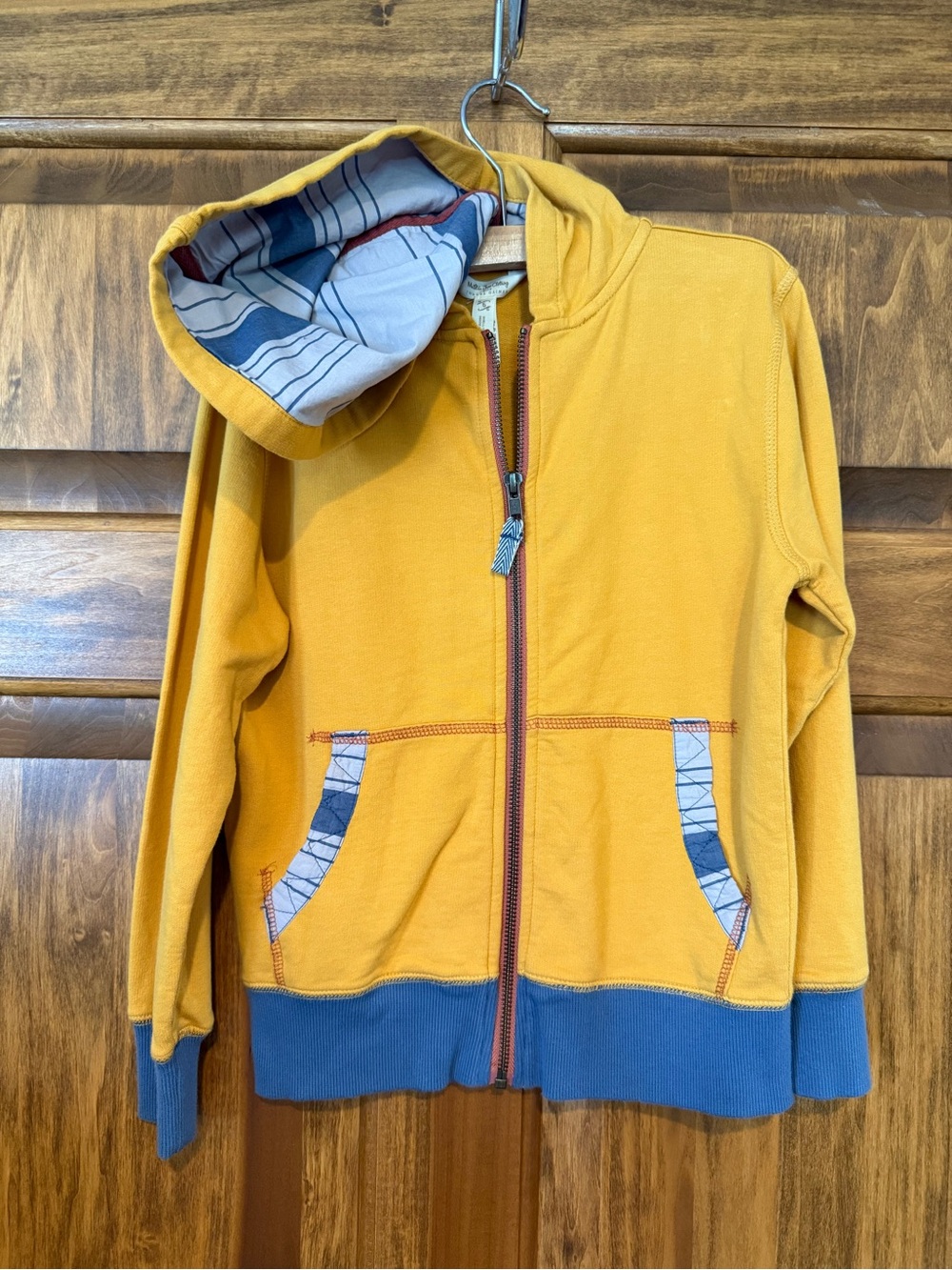 Matilda Jane Clothing w/Joanna Gaines Boys Yellow Zip-Up Hoodie with Blue Trim